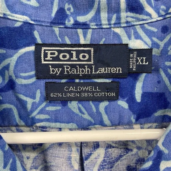 Polo Ralph Lauren Shirt men's XL Button Up Caldwell Floral Linen Loop Collar VTG - Picture 3 of 12